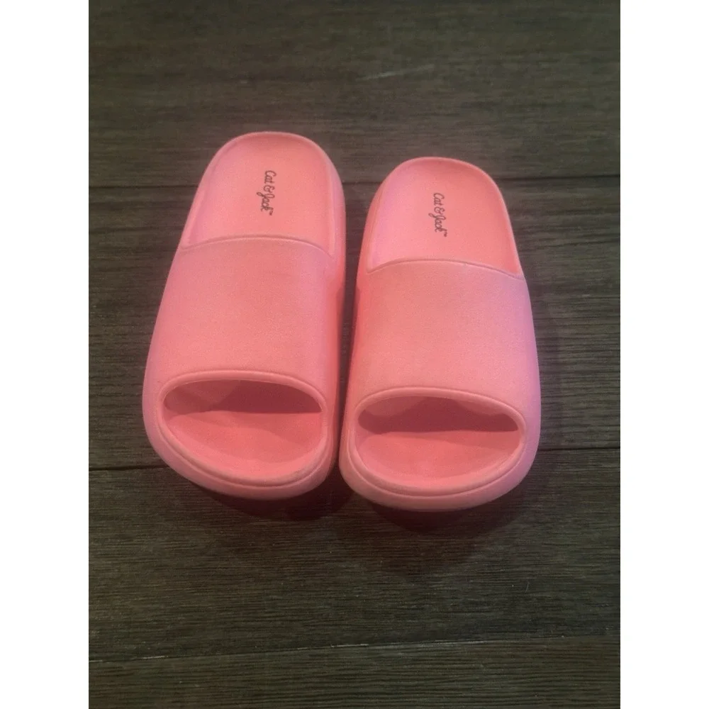 Girls Pink Cat & Jack Slides Sandals Beach Comfort Vacation Sz 13 Casual